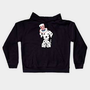 Funny dalmatian dog is wearing uncle sam hat Kids Hoodie